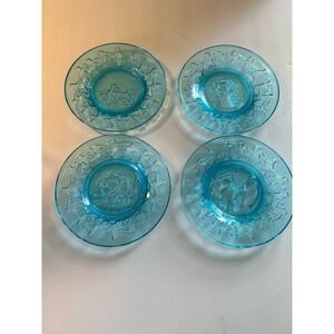 Vintage Tiara Indiana Glass Blue Nursery Rhyme Plates 6.5" Set of 4